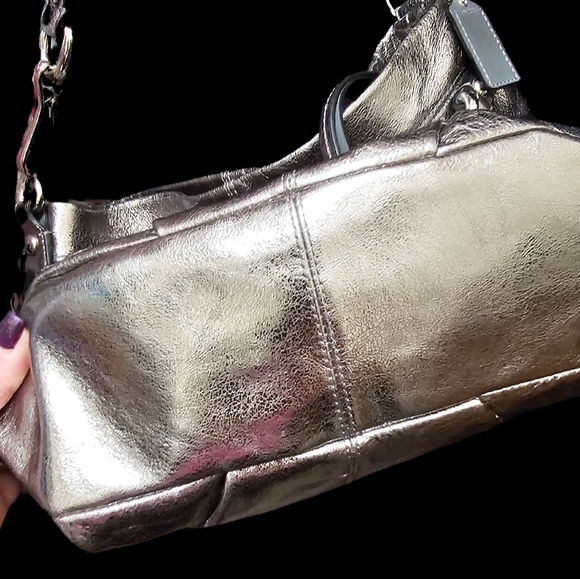 Coach Brooke Handbag Pewter/Silver Metallic Leather - Picture 6 of 8